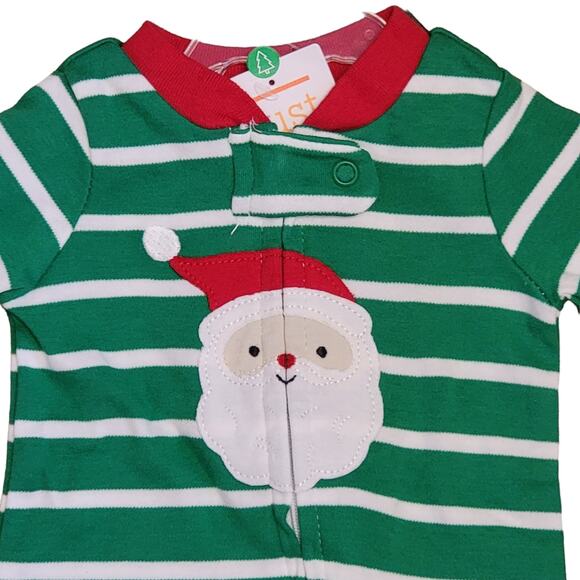 Carters Santa Pajamas + Hat Boys Sz NB 1 Pc Green Stripe Christmas Footie Sleep - Picture 2 of 7